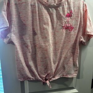 Hurley Girls Pink Flamingo Tie-Front T-Shirt – Size Large (12–13 Years)